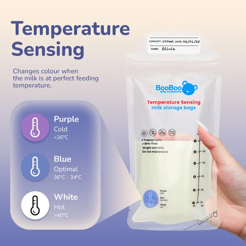 Booboo x80 Breast Milk Storage Bags, Temp-Sensing Discolouration Breastmilk Storing Bag, Self Standing, No-Leak Milk Freezer Suitable Storage Pouches for Breast Milk Storage 3