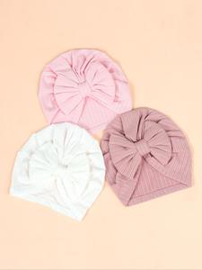 Cute Bow Decor Baby Hat, Soft Comfortable Newborn Hat, Baby Accessories for Daily Wear, Baby Essentials, Hat Set