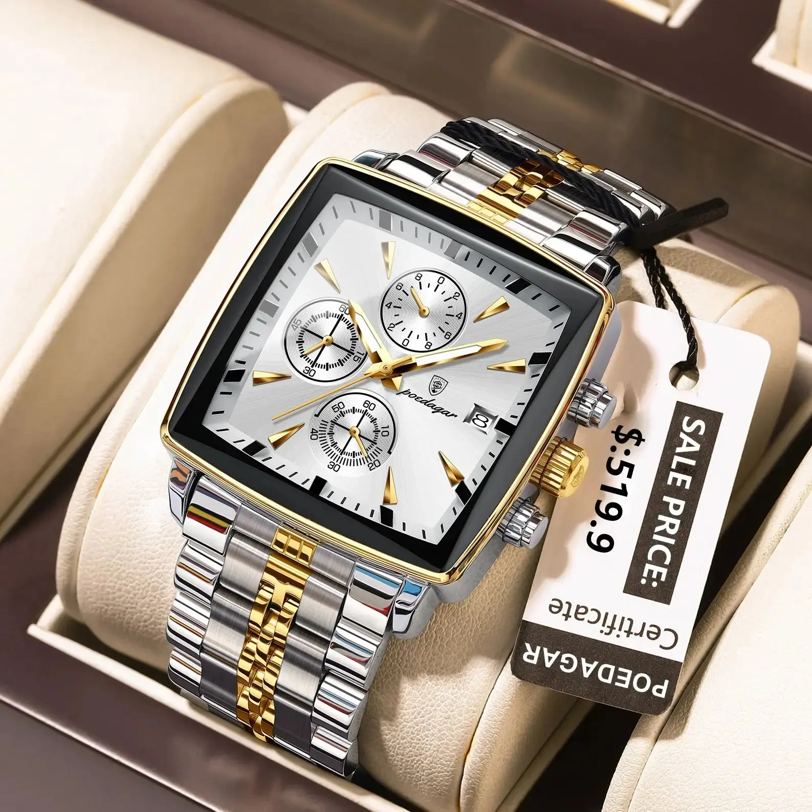 POEDAGAR Luxury Square Sport Man Wristwatch Waterproof Luminous Chronograph Quartz Men's Watches Stainless Steel Reloj tag heuer watch automatic gold