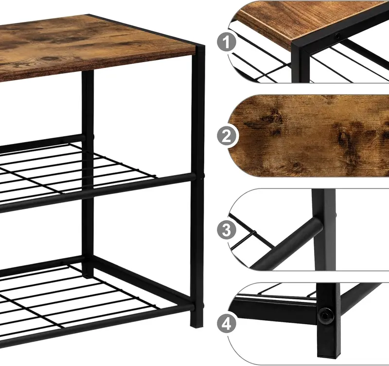 2 Tiers Wooden Shoe Rack Metal Shoe Benches for Hallway,Shoes Storage Organizer SR0051 Steel 5