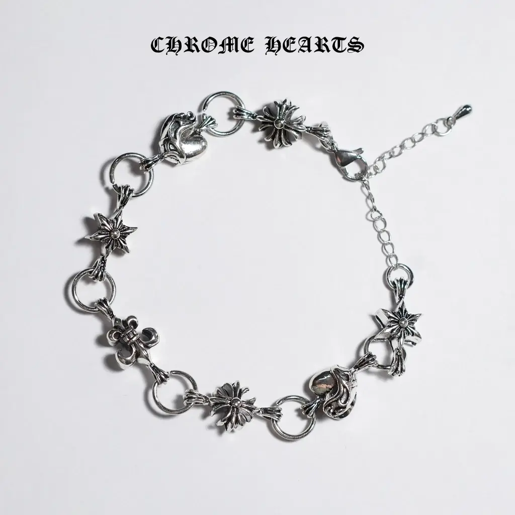 Chrome Hearts Style Bracelet – Unisex 925 Silver-Plated Titanium Steel Bangle for Men & Women, Punk Rock Jewelry, Trendy Streetwear Accessory
