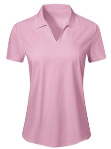 Women's Solid Color Sports Polo Shirt, Breathable Comfortable Short Sleeve Collared Top for Golf Baseball Tennis, Ladies Summer Sportswear