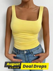 Women's Plain Tank Casual Comfy Vest Top, Slim Sleeveless Top for Daily Wear, Ladies Clothes for All Seasons, Womenswear, Solid Color Vest, Elastic Basic Vest