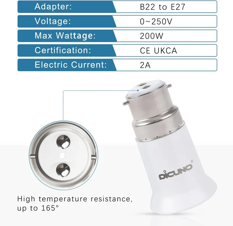 B22 to E27 Socket Converter, Socket Adapter, Bayonet to Screw Edison, BC to ES Lamp Base Adapter for LED Bulbs and Incandescent Bulbs and CFL Bulbs-2 Packs 2