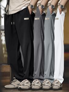 Men's Letter Print Zipper Pants, Casual Comfy Breathable Straight Leg Trousers for Summer, Men's Bottoms for Daily Wear