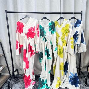 Ladies Linen Floral Knot Modest Dress 145cm Length FBS 258 in Assorted Colorful Patterns