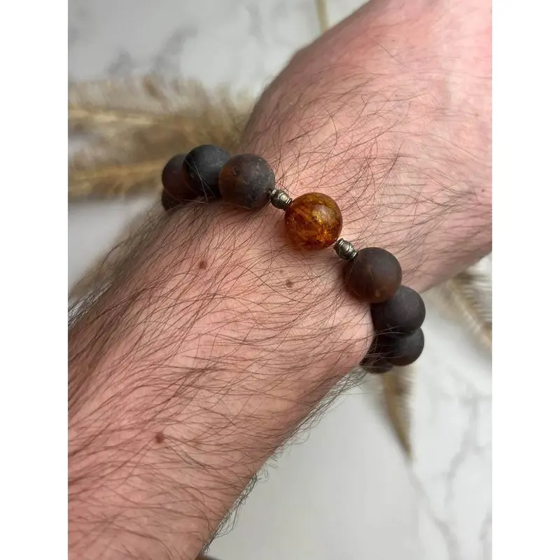 Genuine Raw Baltic Amber Adjustable Beaded Bracelet for Men - MB015 1