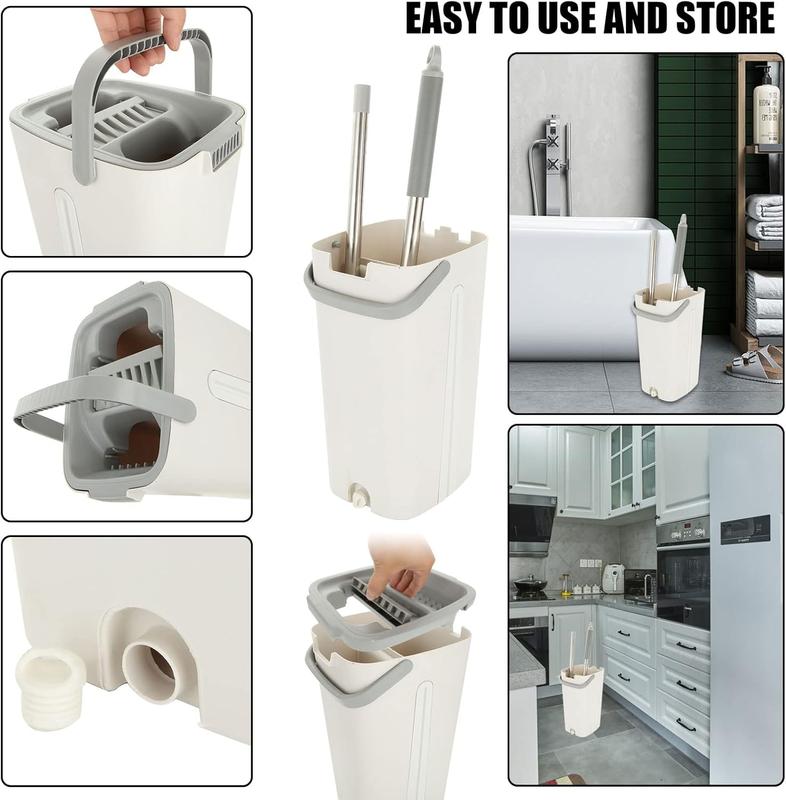 Flat Mop and Bucket set, Hands Free Squeeze Mop with 10 Reusable Microfiber Mop Pads and Stainless Steel 123cm Long Handle, Microfiber Floor Mop for Tiled, Marble, Hardwood Cleaning 6