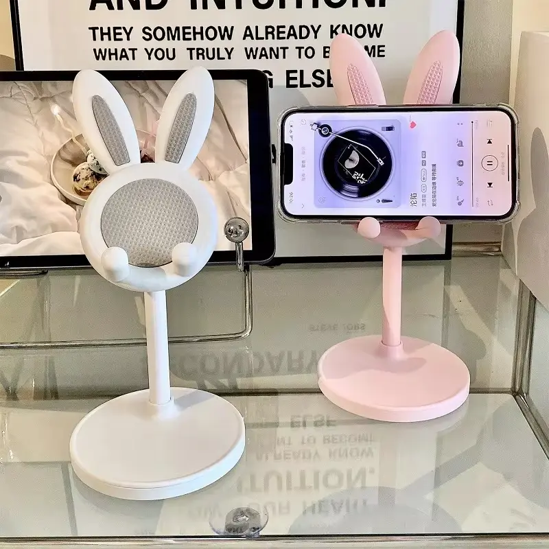 Pink Phone Holder Desktop Cell Phone Stand For iPhone 13 14 Samsung Smartphone Adjustable Lovely Rabbit Cartoon Table Support 5