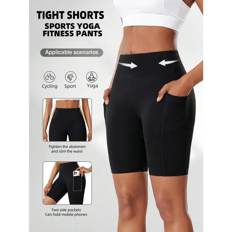 Women's High Waist Yoga Shorts with Side Pockets – Compression Running Workout Shorts | Tummy Control, Outdoor Fitness Boxer Shorts 6