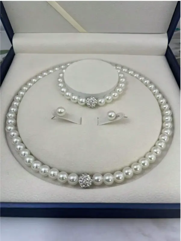 3pcs/Set Creative Pearl Necklace + Bracelet + Earrings Jewelry Set, Bride Accessories 1