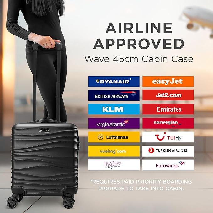 Wave Cabin Suitcase 45x36x20cm - Lightweight Double Wheel Luggage Bag, 2 Internal Pockets, Telescopic Handle 3 Heights, Durable ABS Hard Shell - Approved by Most Airlines 4