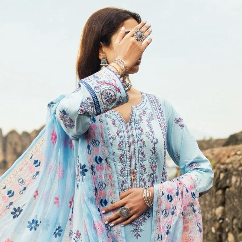 Casual lite 3 piece suit with embroidery premium cotton fabric 1