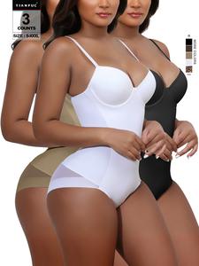 Women's Solid Color Seamless Tummy Tuck Bodysuit, Lady Casual Comfy Breathable Shaper, Women's Summer Shapewear for Daily Wear, Underwear