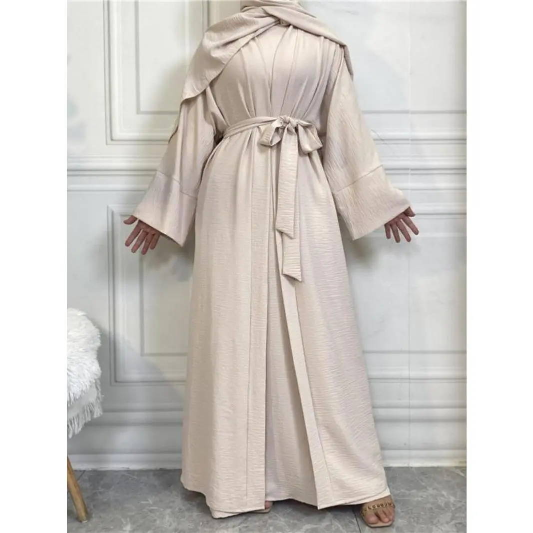 Two-piece Set Women's Solid Belted Long Outwear & Tank Dress, Casual Long Sleeve Open Front Outerwear & Dress, Ladies Tummy Flattering Modesty Clothing for All Seasons, Two Piece Set Women, Co-ord Sets