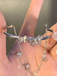 Women's Elegant Butterfly & Chain Design Bangle Bracelet, Fashion Jewelry for Party, Daily Clothing Decor, Trendy All-match & Exquisite Jewelry for Birthday Gift