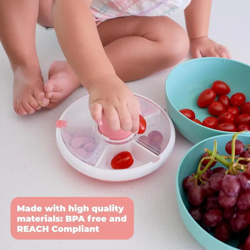 snack drawer GoBe Kids Snack Spinner Bundle with Hand Strap and Sticker Sheet - Reusable Snack Container with 5 Compartment Dispenser and Lid | BPA and PVC Free | Dishwasher Safe | No Spill, Leakproof 3