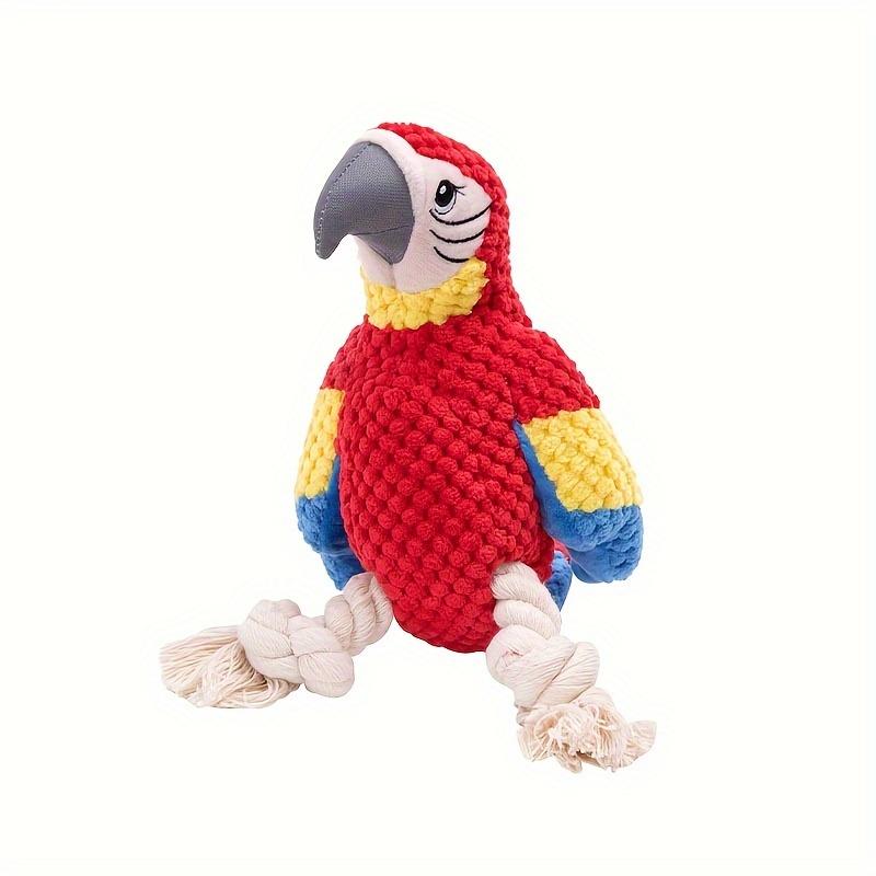 Good Oasis  Red Plush Dog Chew Toy in the Shape of a Parrot, Equipped with Sound Effects for Effective Teeth Cleaning. 4