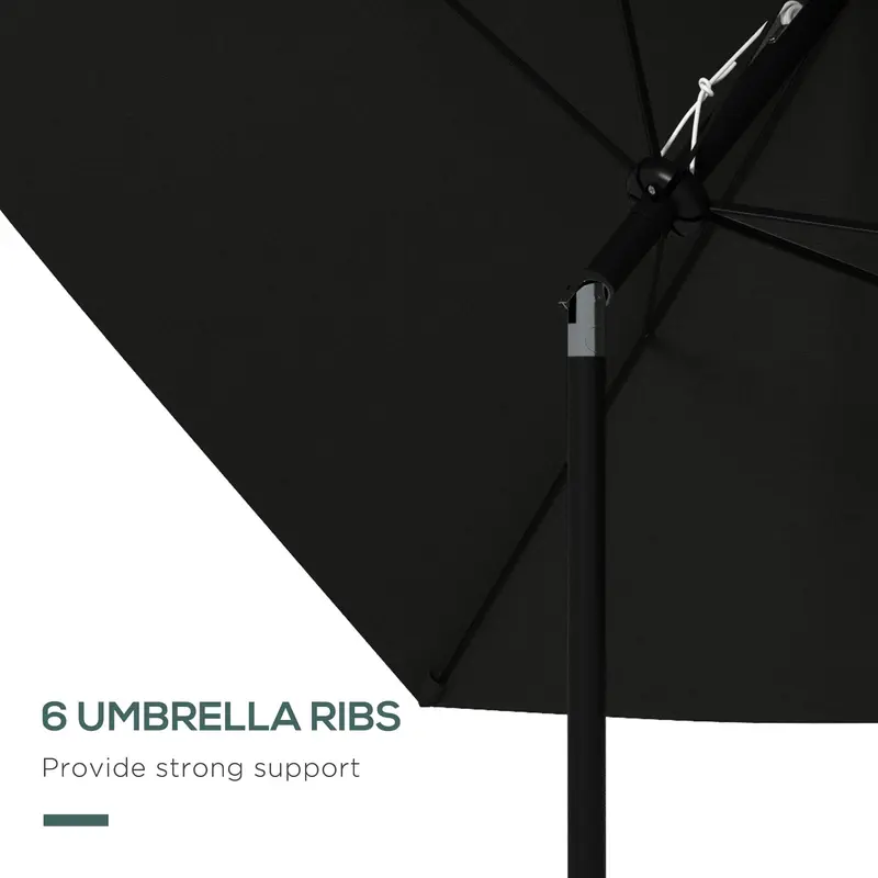 Outsunny 2 x 3(m) Garden Parasol Umbrella, Rectangular Outdoor Market Umbrella Sun Shade with Crank & Push Button Tilt, 6 Ribs, Aluminium Pole, Black 5