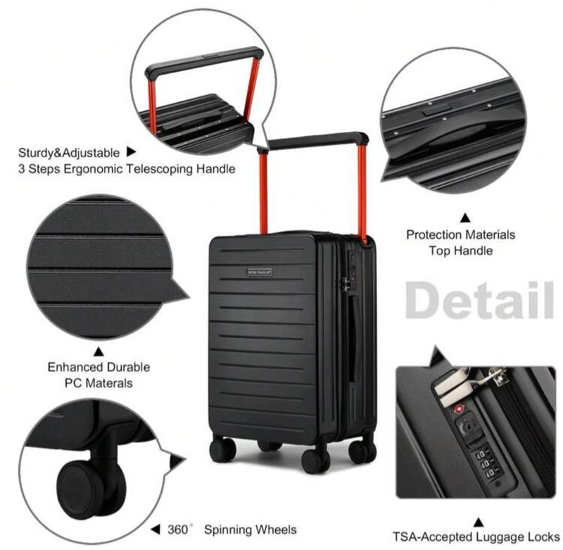Product Introduction of Traveller 20 Inch Lightweight PC Carry-On Suitcase with Wide Handle and 4 Spinner Wheels for Business Trips 10