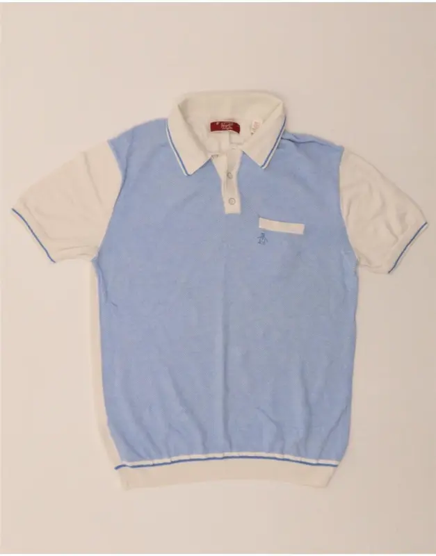 Pre-Owned Vintage PENGUIN Mens Polo Shirt Medium White Colourblock Cotton 1