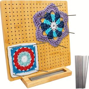 Crochet Blocking Board Set, 1 Set Including 1 Count Bamboo Blocking Board, 1 Count Bamboo Blocking Board Stand and 15pcs Stainless Steel Pins, Crafts Gifts for Crocheters