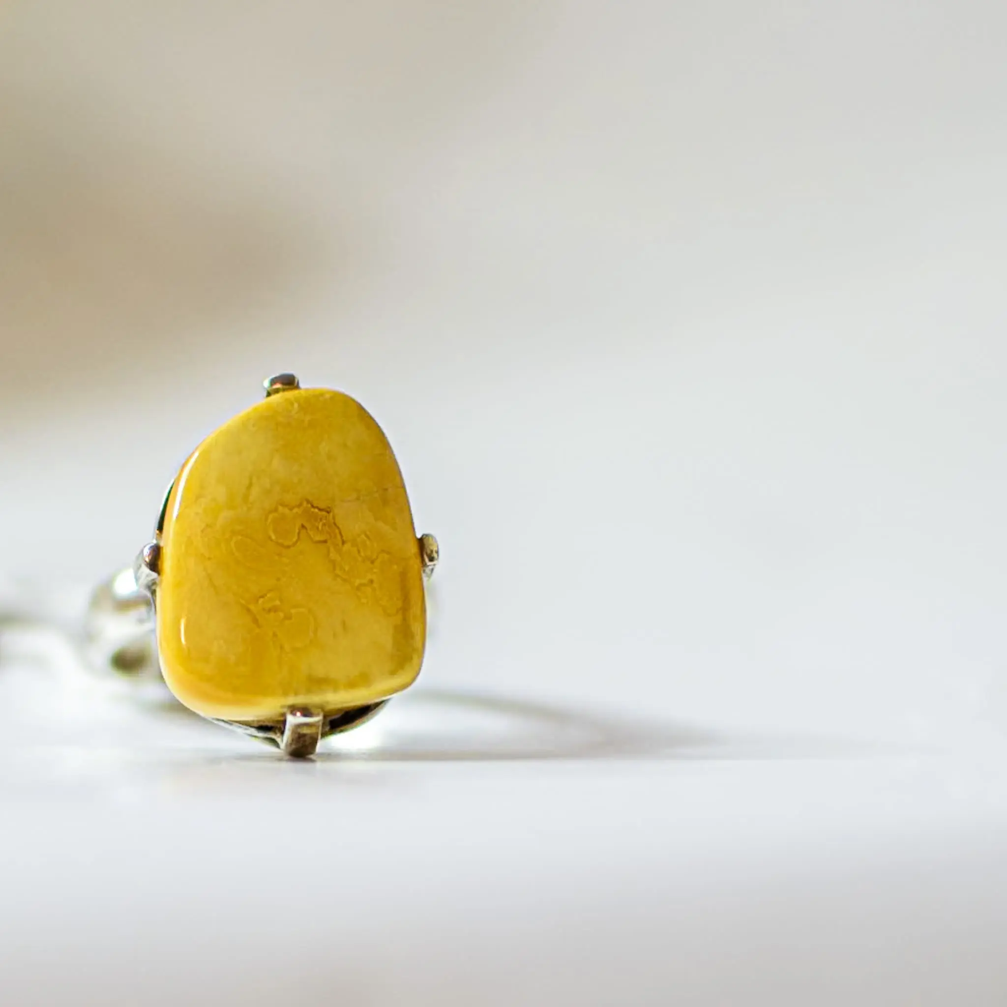 Sterling Silver Pure Baltic Amber Ring Dalia, Size 18