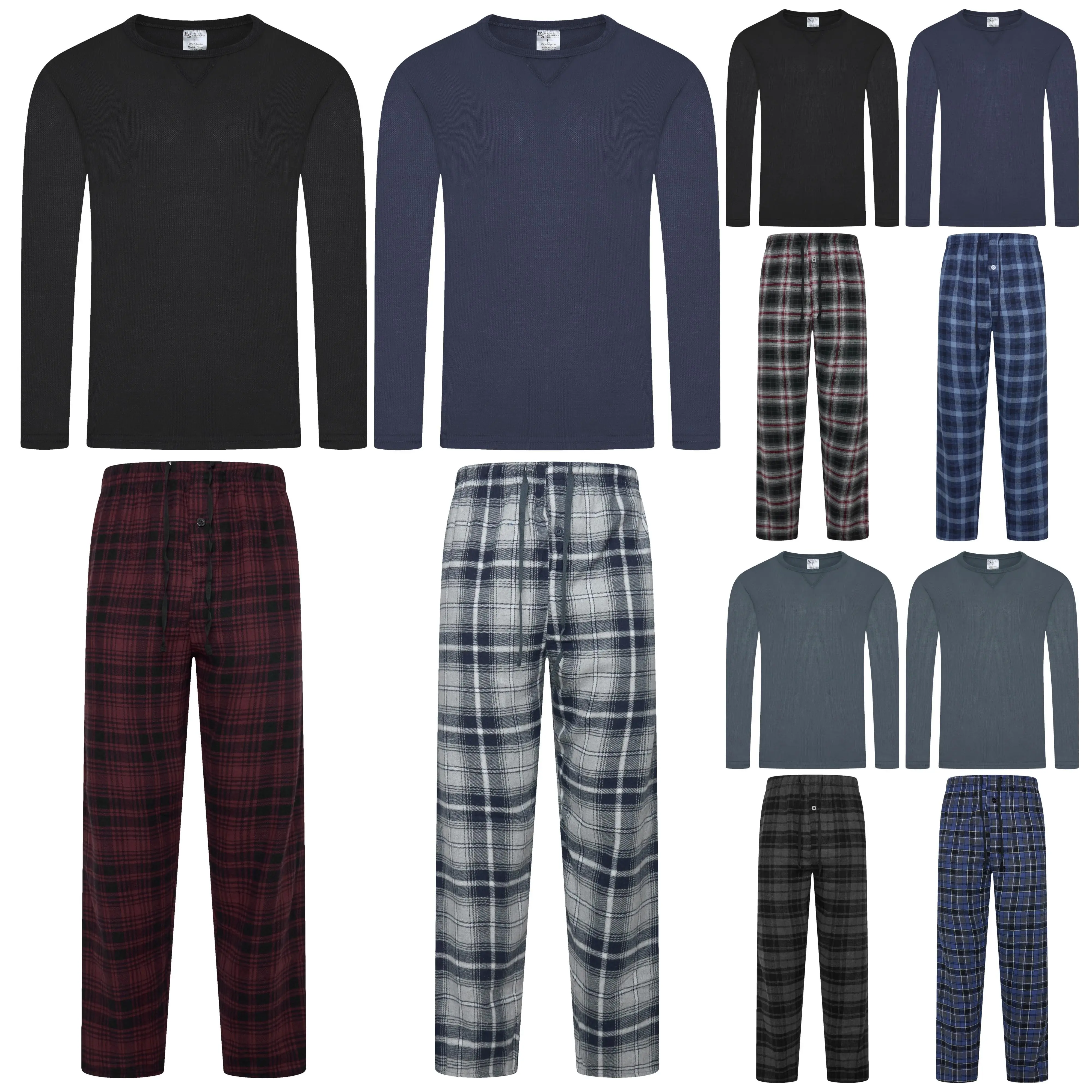 New Mens Pyjamas Set Soft Check Sleepwear Lounge Pants Loungewear Nightwear Pjs