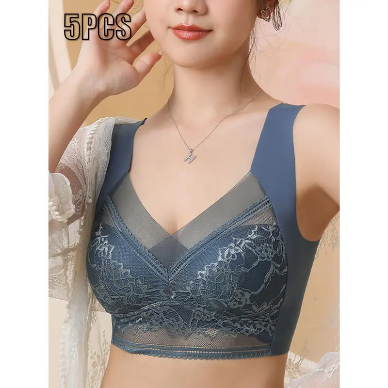 Ladies Elegant Lace Sports Bra 5-piece Set - Comfortable and Breathable Full Coverage Yoga and Sportswear 2