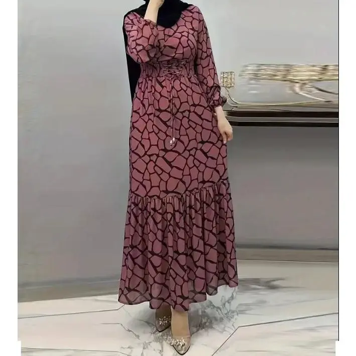 Maryam’s Essential Vintage Print V-Neck Long Cuffed Sleeves Hem Dress