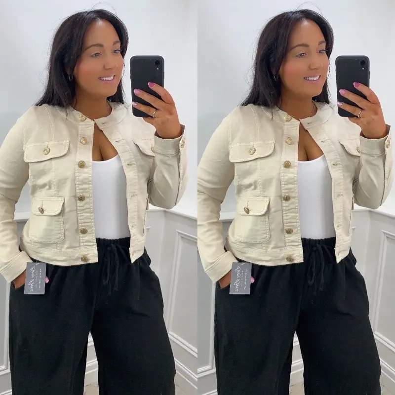Giiii giiii  Button Stretch Denim Jacket 3