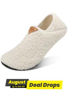 Women's Solid Color House Slippers, Cozy Sock Shoes with Soft Rubber Sole, Casual Soft Comfortable Home Slippers, Slip on Fuzzy Warm Slippers for Indoor & Outdoor Use for Fall & Winter