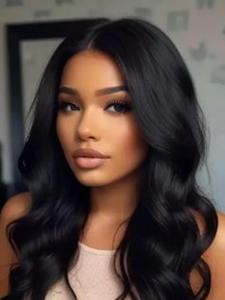18 Inch Black Long Body Wave Wigs for Women, Gorgeous Fluffy Wigs with Baby Hair, Wigs for Party, Daily Use