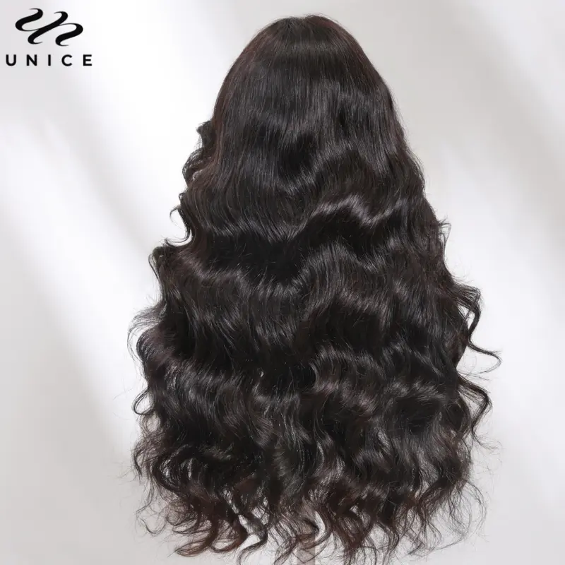 Unice Hair Pre Cut Pre Bleached 7x5 Loose Wave Wig With Bangs Wear Go Glueless Wig Pre Plucked Lace Front Human Hair Wig 4