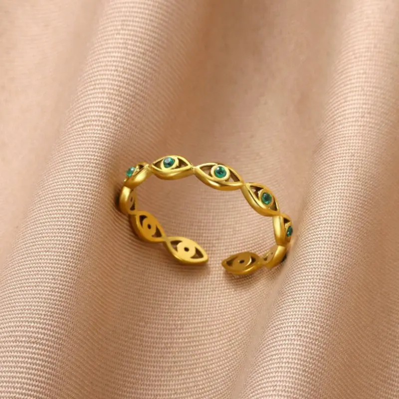 1pc Green Devil Eye Open Ring for Women, Adjustable Finger Ring, European and American Fashion Jewelry Accessories 3