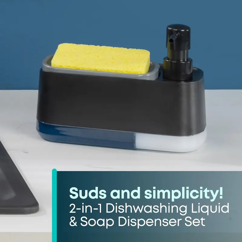Soap Dispenser with Sponge Holder, 1 Count 2 in 1 Soap Dispenser, Sink Countertop Organizer, Dishwashing Liquid Dispenser for Kitchen Bathroom 2