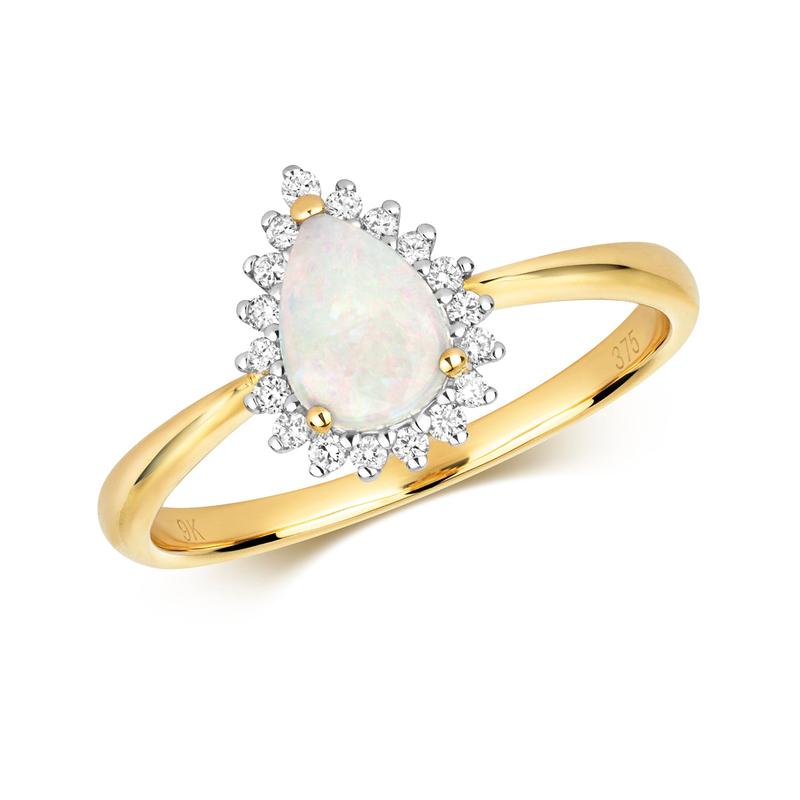 9ct Yellow Gold Natural Opal and Diamond Cluster Ring, Sizes J to Q (291O) 0