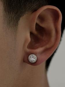 Men's Street Trend Rhinestone Decor Stud Earrings, Trendy Minimalist Stud Earrings, Chic Luxury Hip Hop Jewelry As Gift for Boyfriend