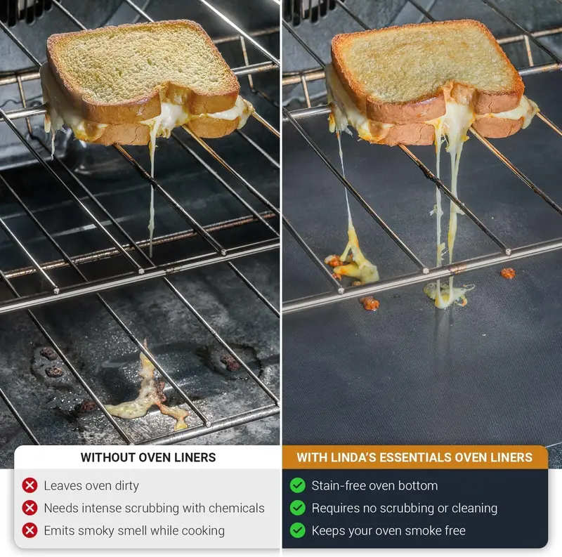 Extra Large Oven Liners for Bottom of Oven (2 Pack) - Universal Non-Stick Liner for Fan Assisted Cooking, 63.5 x 43 cm Kitchen Essentials, Protector Sheets, Save Time & Clean Easily (Black) 6