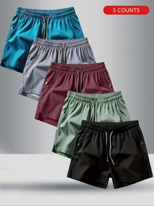 Men's Solid Color Zipper Pocket Swim Shorts, Casual Breathable Comfortable Swim Shorts for Summer, Men's Swimwear for Beach Swimming