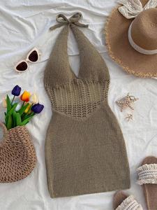 Women's Solid Color Knit Dress, Casual Sleeveless Dress for Summer, Ladies Clothes for Beach Holiday Vacation