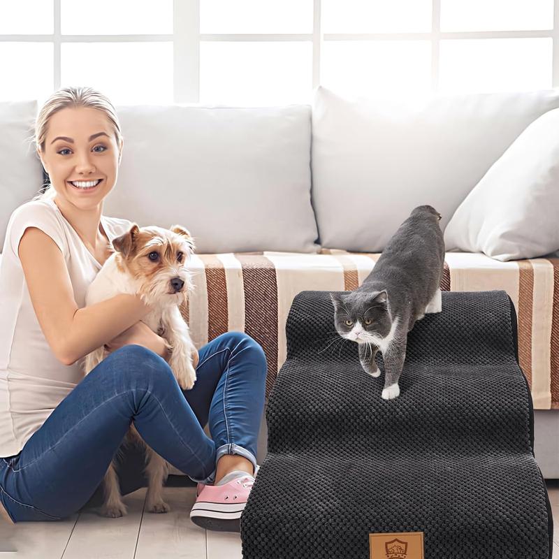MASTERTOP Dog Steps for Bed, 3-Steps High Density Foam Dog Stairs for Small Injured Older Pets, Dog Ramp with Removable Cover, Non-Slip Pet Stairs for Indoor Sofa Couch Bed - Black, 60 x 40 x 40cm 6