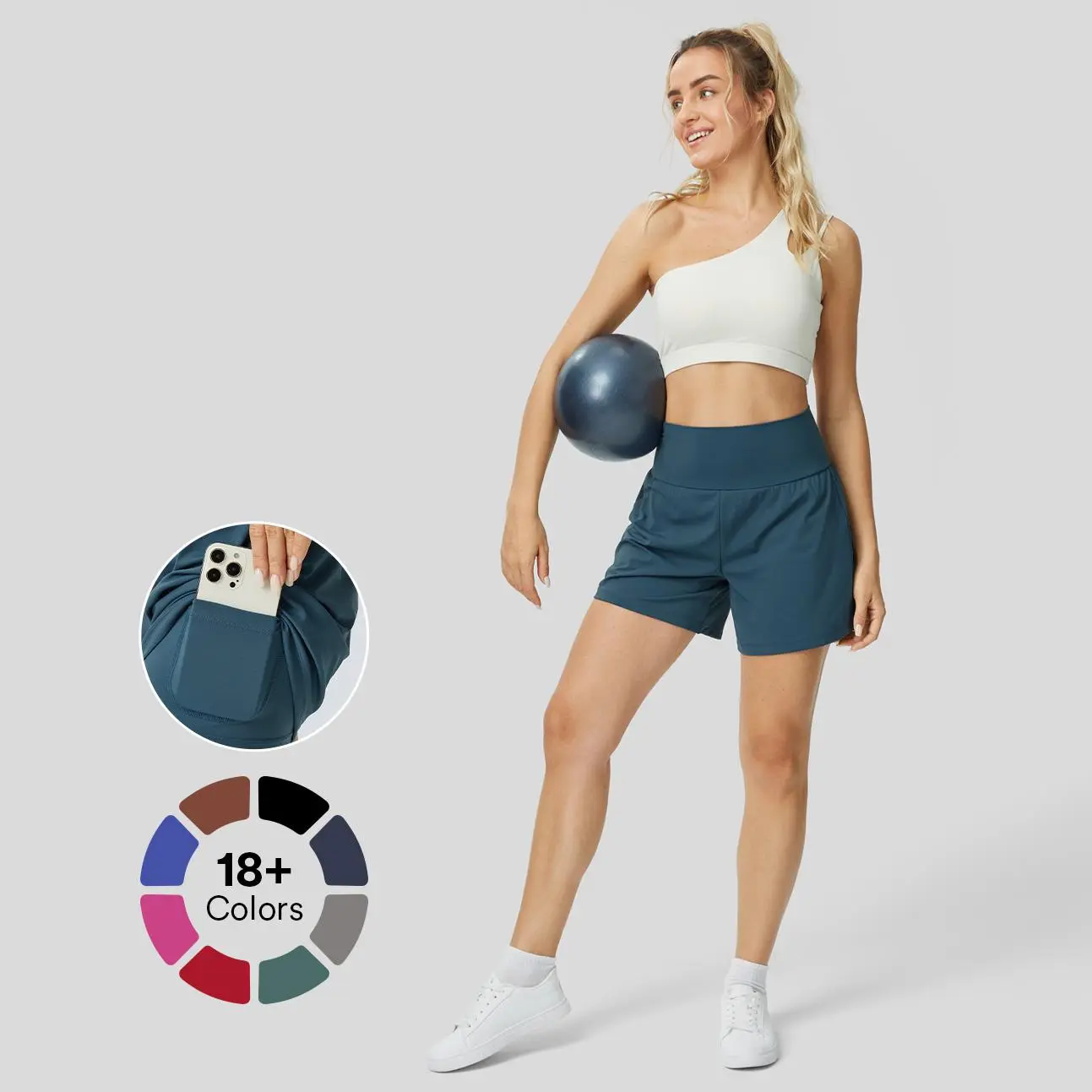 Halara Super High Waisted Back Pocket & Side Hidden Pocket 2-in-1 Yoga Shorts 5''-Longer Length, Stretchy Comfortable Fit for Gym and Casual Activities #DealDrops