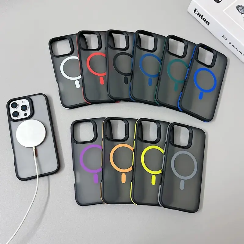 Luxury Magnetic Color Matte Translucent Armor Shockproof Case For iPhone 11 12 13 14 15 16 ProMax Magsafe Wireless Charge Cover Protection Smartphone Protective Casing Cellphone Protector Screen Protector Screen Protector Black 5