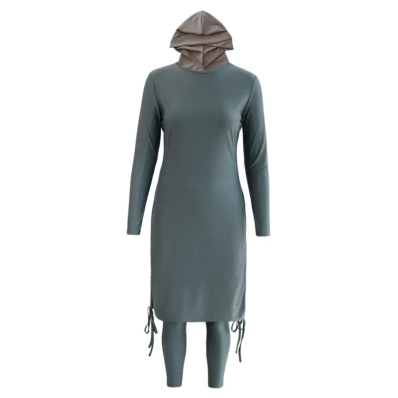 Muslim Fully Surrounded Sun Protection Split Conservative Swimsuit Pleating Tight Surfing Diving Three-Piece Swimsuit 5