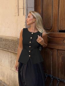 Women's Plain Button Vest, Casual Sleeveless Outerwear for Summer, Ladies Clothes for Daily Wear, Womenswear