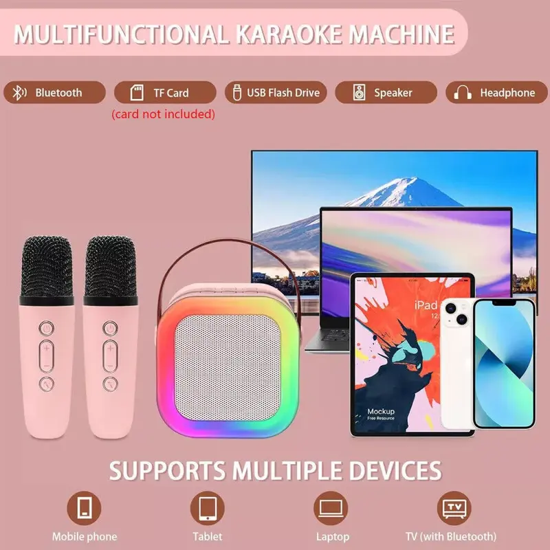 Wireless Bluetooth Karaoke Microphone Portable Karaoke Machine with 2 Speakers 4