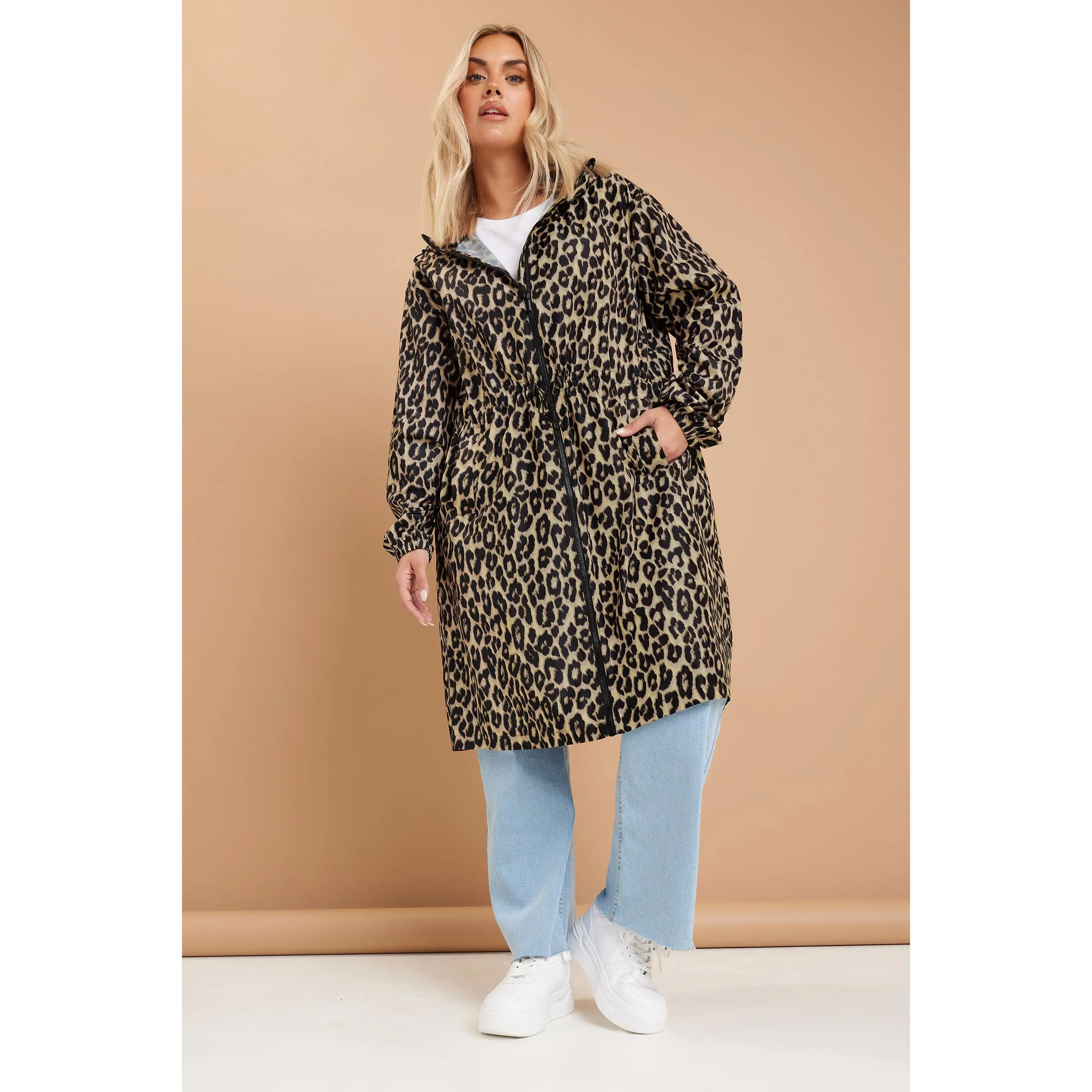 YOURS Curve Brown Leopard Print Longline Parka Jacket