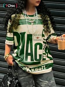 Women's Letter Print Round Neck Tee, Fashion Casual Crew Neck T-shirt for Daily Holiday Vacation Outdoor Wear, Ladies Clothes for Summer, Bold Statement Tee, Top