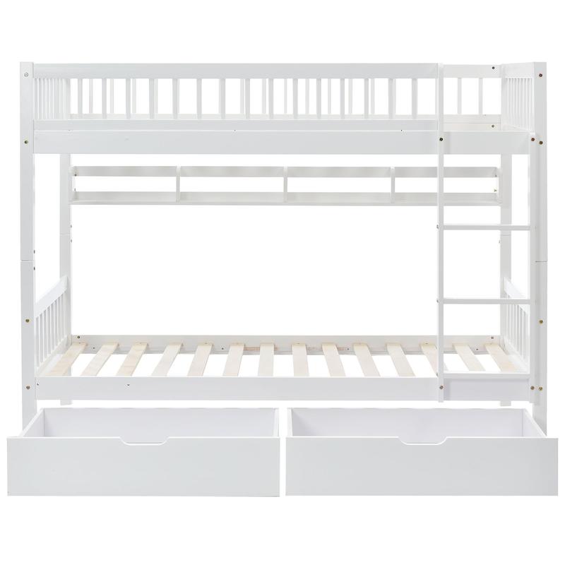 3FT Solid Pine Wood Bunk Bed with Under Bed Slide Drawer Storage and Shelf, White (90x190cm) - Kids Children 7